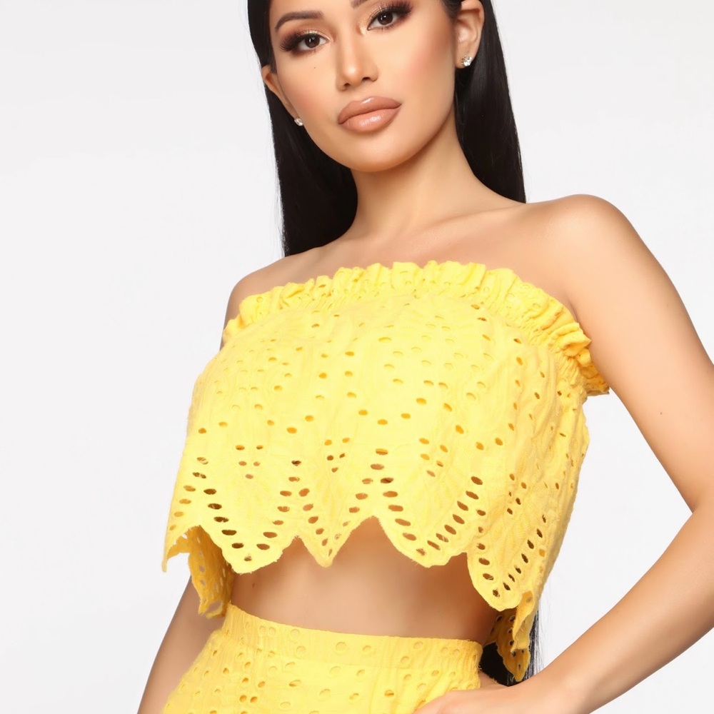 Fashion Nova Yellow Two-Piece Eyelet crochet Maxi Dress - Picture 4 of 7